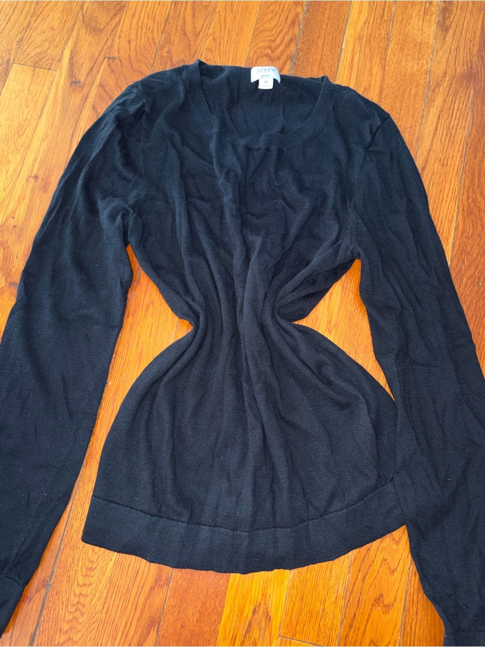 J. Crew Black 100% Cotton Long-Sleeve Lightweight Scoop Neck Pullover